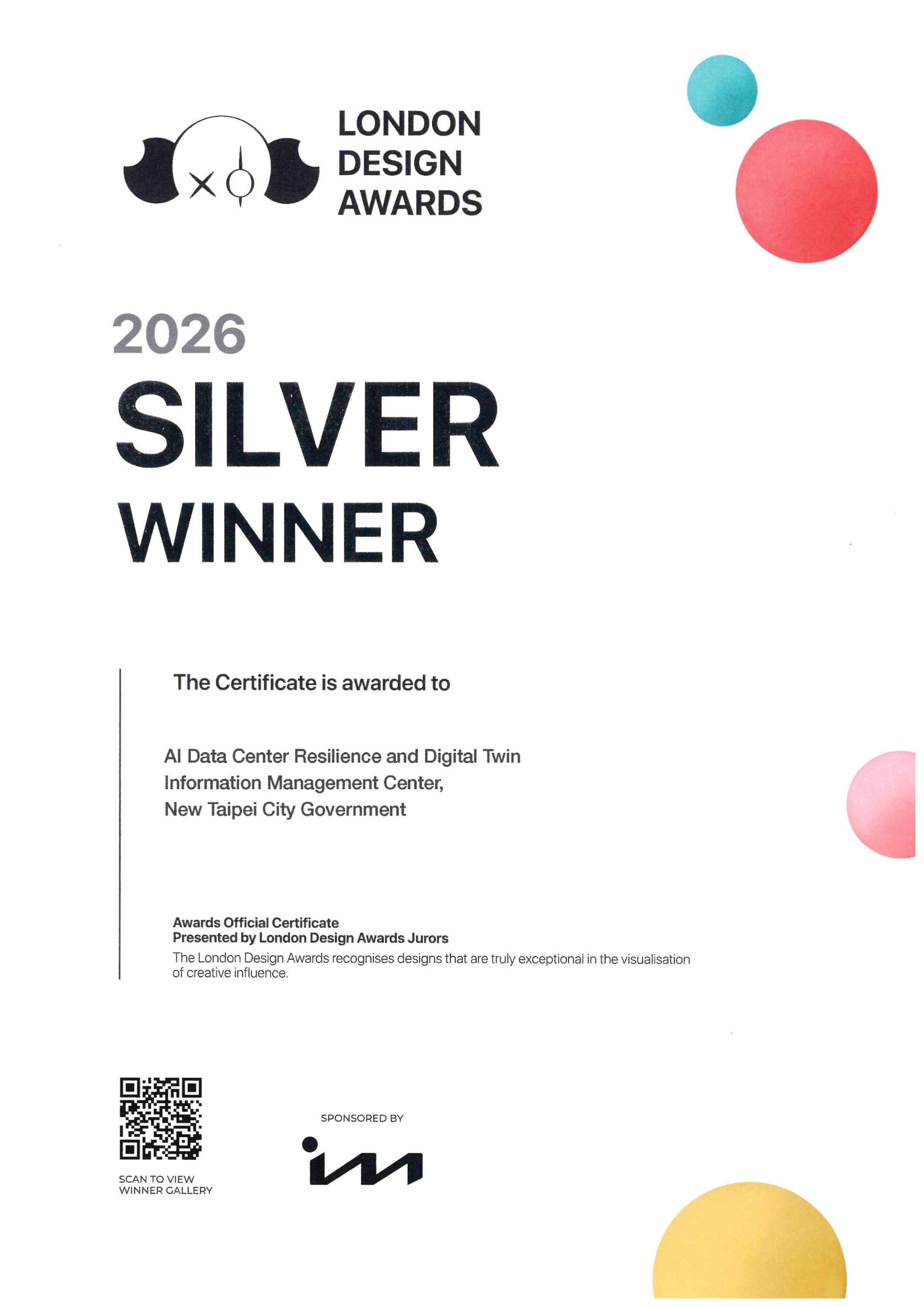 Silver Award in the Interior Design category at the London Design Awards